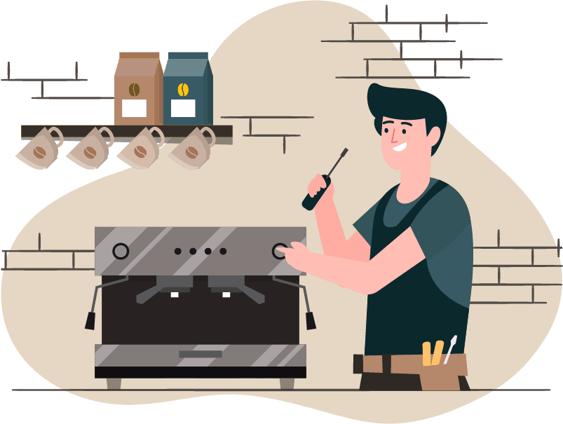 Handwerker repariert Kaffeemaschine